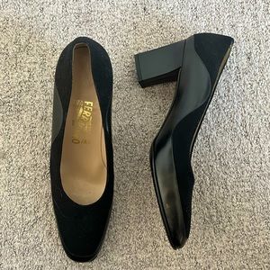 Salvatore Ferragamo Black Wool & Leather Heels